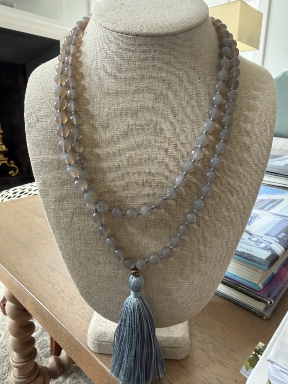 Gray Beaded Tassel Necklace - Women's Jewelry